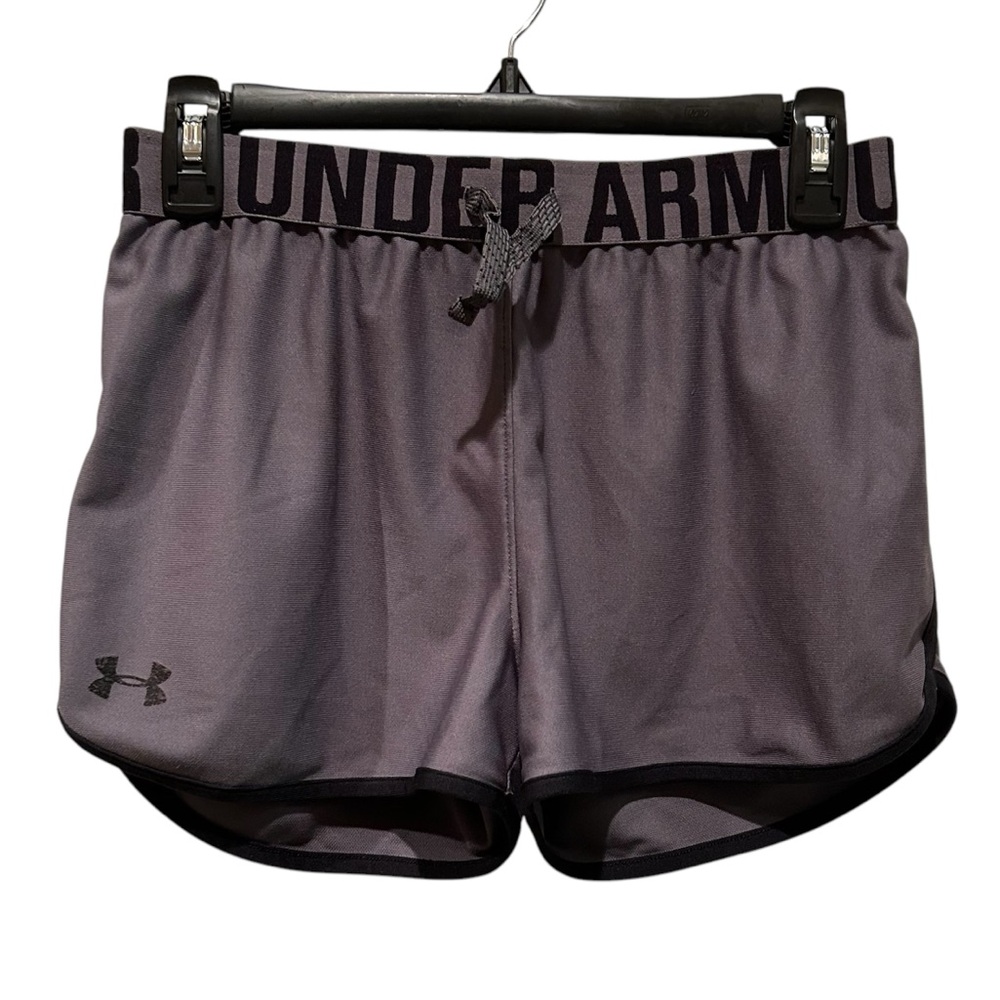 Under Armour Girl’s Athletic Shorts Gray Black Drawstring Waist Sports Sz YLG